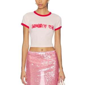 Kenzo Cropped Pink Lucky Us Ringer T-Shirt Size XS